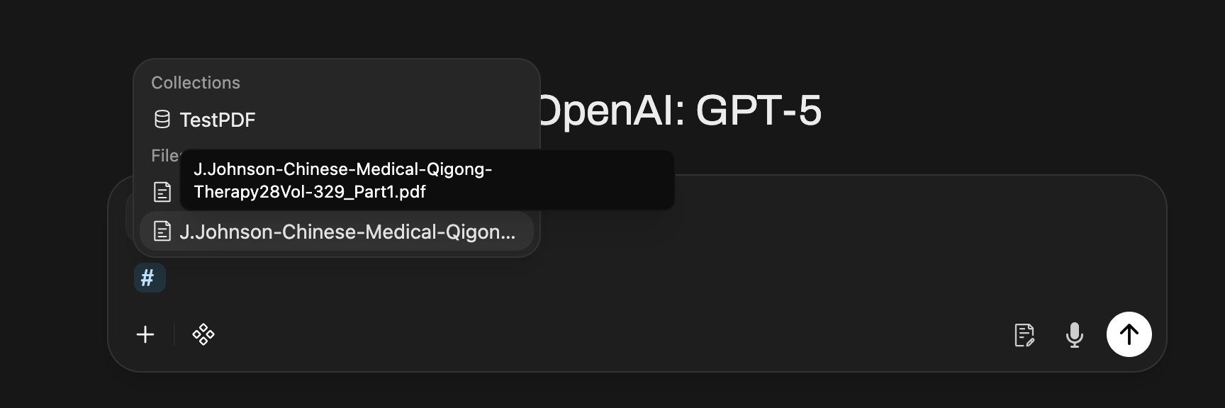 Selecting a PDF from knowledge base using # symbol