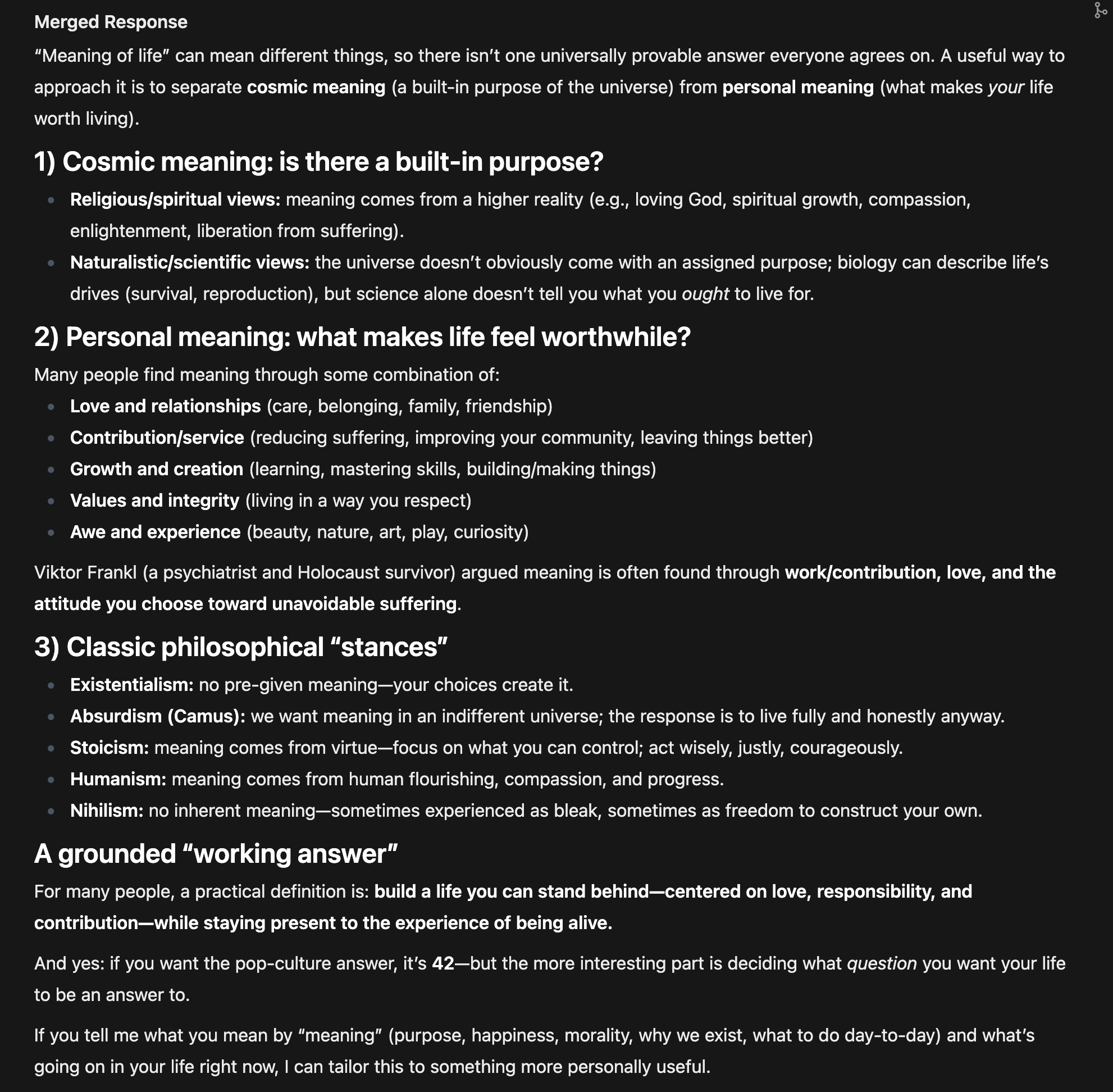Merged response combining insights from multiple AI models