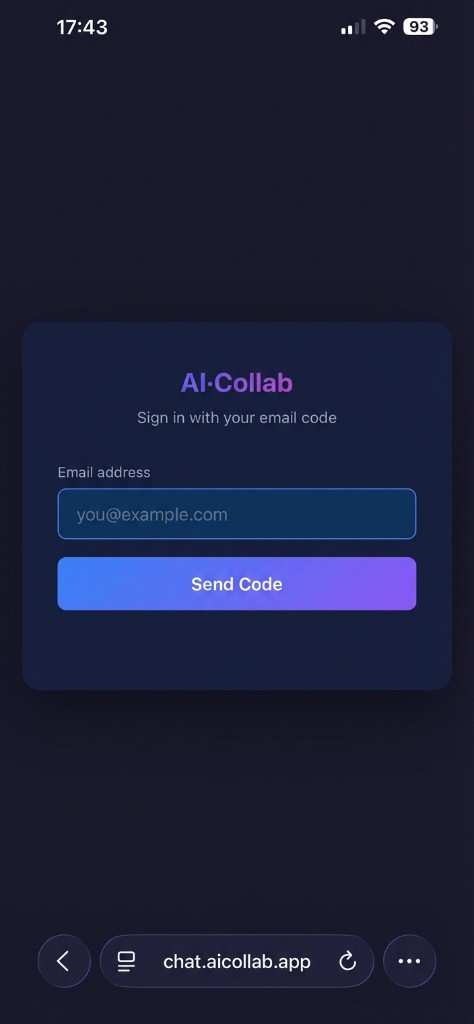 Safari browser showing chat.aicollab.app with menu options