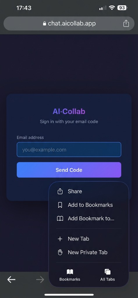 AI·Collab sign-in page in Safari with share button visible