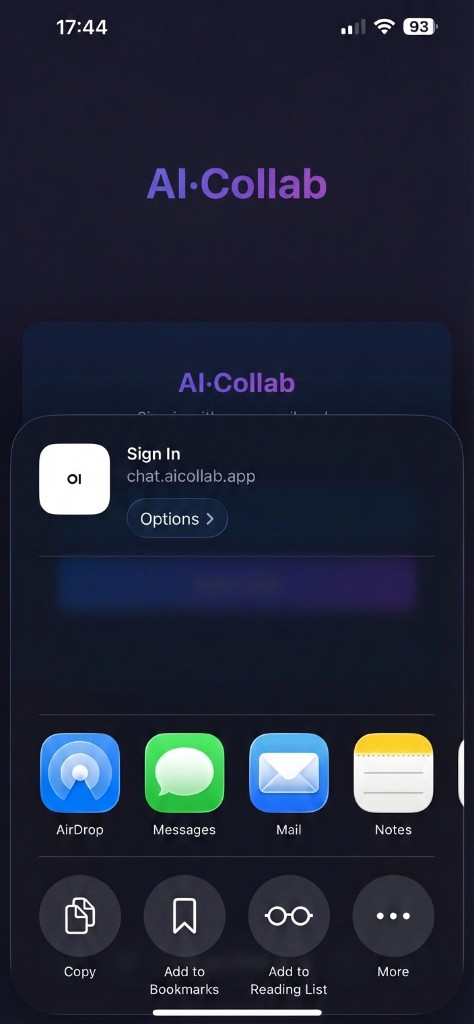 Safari with 3 dots menu at bottom of screen