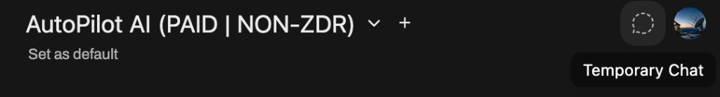 Chat header showing model selector plus and Temporary Chat pill on the right